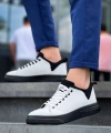 Shoecide Kb-x204 Beyaz Siyah Keten Siyah Yüksek Taban Günlük Erkek Spor Ayakkabı