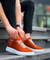 Shoecide Kb-x204 Turuncu Keten Beyaz Yüksek Taban Günlük Erkek Spor Ayakkabı