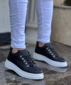 Shoecide Kb-x4 Siyah Cilt Yüksek Taban Bağcıklı Günlük Erkek Ayakkabı