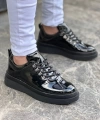 Shoecide Kb-x4 Siyah Rugan Siyah Yüksek Taban Bağcıklı Günlük Erkek Ayakkabı