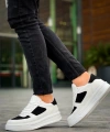 Shoecide Kb-x8 Beyaz Siyah Cilt Yüksek Taban Günlük Spor Ayakkabı
