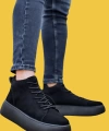 Shoecide Le10 Bağcıklı Yüksek Siyah Taban Siyah Süet Erkek Spor Bot