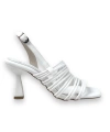 Shoecide Lux Kadın Çalç Beyaz Topuklu Biyeli Bilekten Bağlamalı Sandalet 8 Cm 201