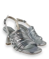 Shoecide Lux Kadın Çalç Gümüş Topuklu Biyeli Bilekten Bağlamalı Sandalet 8 Cm 201