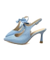 Shoecide Lux Kadın Mavi Kot Malzeme Tanb Fiyonk Detaylı Topuklu Sivri Burun Ayakkabı 7 Cm Topuk 602