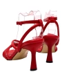 Shoecide Lux Kadın Pakj Kırmızı Biyeli Bilekten Bağlamalı Sandalet 7,5 Cm 9904