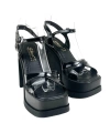 Shoecide Lux Kadın Palm Siyah Rugan Yüksek Topuk Platform Gelin Ayakkabısı Sandalet Çapraz Bant 15 Cm 1000