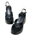 Shoecide Lux Kadın Retya Siyah Yüksek Dolgu Topuk Çaprazbant Sandalet 10 Cm Dlg20