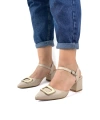 Shoecide Lux Kadın Sare Bej Bilekten Bağlamalı Topuklu Ayakkabı Babet