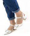 Shoecide Lux Kadın Sare Beyaz Bilekten Bağlamalı Topuklu Ayakkabı Babet