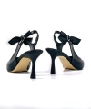Shoecide Lux Kadın Siyah Cilt Tanb Fiyonk Detaylı Topuklu Sivri Burun Ayakkabı 7 Cm Topuk 602