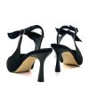 Shoecide Lux Kadın Siyah İpek Malzeme Tanb Fiyonk Detaylı Topuklu Sivri Burun Ayakkabı 7 Cm Topuk 602