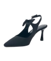 Shoecide Lux Kadın Siyah İpek Malzeme Tanb Fiyonk Detaylı Topuklu Sivri Burun Ayakkabı 7 Cm Topuk 602
