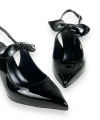 Shoecide Lux Kadın Siyah Rugan Malzeme Tanb Fiyonk Detaylı Topuklu Sivri Burun Ayakkabı 7 Cm Topuk 602