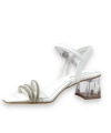 Shoecide Lux Kadın Tels Beyaz Alçak Şeffaf Topuk 3 Biyeli Taşlı Sandalet 5 Cm 213