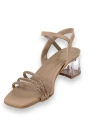 Shoecide Lux Kadın Tels Nut Alçak Şeffaf Topuk 3 Biyeli Taşlı Sandalet 5 Cm 213