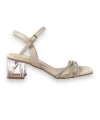 Shoecide Lux Kadın Tels Ten Alçak Şeffaf Topuk 3 Biyeli Taşlı Sandalet 5 Cm 213