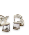 Shoecide Lux Kadın Yens Bej Cilt Alçak Şeffaf Topuk Taşlı Sandalet 5 Cm 207