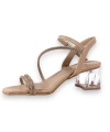 Shoecide Lux Kadın Yens Nut Cilt Alçak Şeffaf Topuk Taşlı Sandalet 5 Cm 207