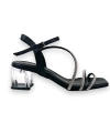 Shoecide Lux Kadın Yens Siyah Cilt Alçak Şeffaf Topuk Taşlı Sandalet 5 Cm 207