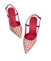Shoecide Lux Kadın Yurba Kırmızı İnce Topuk Tekstil Sandalet 8 Cm 2101