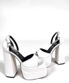 Shoecide Lux Kadın Zoon Beyaz Cilt Yüksek Çift Platform Önü Açık Sandalet Ayakkabı