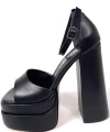 Shoecide Lux Kadın Zoon Siyah Cilt Yüksek Çift Platform Önü Açık Sandalet Ayakkabı