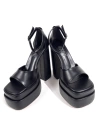 Shoecide Lux Kadın Zoon Siyah Cilt Yüksek Çift Platform Önü Açık Sandalet Ayakkabı