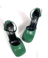 Shoecide Lux Kadın Zoon Yeşil Cilt Yüksek Çift Platform Önü Açık Sandalet Ayakkabı