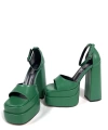 Shoecide Lux Kadın Zoon Yeşil Cilt Yüksek Çift Platform Önü Açık Sandalet Ayakkabı