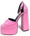 Shoecide Lux Kadın Zoony Pembe Cilt Yüksek Çift Platform Önü Açık Sandalet Ayakkabı