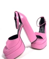 Shoecide Lux Kadın Zoony Pembe Cilt Yüksek Çift Platform Önü Açık Sandalet Ayakkabı
