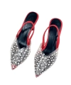 Shoecide Lux Kelma Kırmızı Taşlı Arkası Lastikli Ayakkabı Terlik 7cm 806
