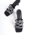 Shoecide Lux Pavb Siyah İce Topuk Yılan Modeli Taşlı Abiye Terlik 204