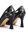 Shoecide Lux Siyah Leopar Desen Rugan Boyalı Ökçe(topuk) Günlük Ayakkabı 302