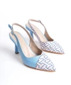 Shoecide Lux Yekl Mavi Cilt Kumaş Detaylı Topuklu Ayakkabı 307 (8) Cm Topuk