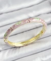 Shoecide Mineli Gold Renk Pirinç Pembe Çiçek Desenli Kadın Kelepçe
