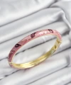 Shoecide Mineli Pirinç Pembe Ve Fuşya Yaprak Motifli Gold Renk Kadın Kelepçe