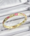 Shoecide Mineli Pirinç Pembe Ve Hardal Çiçek Motifli Gold Renk Kadın Kelepçe
