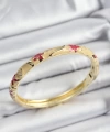 Shoecide Mineli Pirinç Pembe Ve Krem Çiçek Motifli Gold Renk Kadın Kelepçe
