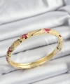 Shoecide Mineli Pirinç Pembe Ve Krem Çiçek Motifli Gold Renk Kadın Kelepçe