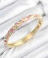 Shoecide Mineli Pirinç Zirkon Taşlı Pembe Çiçek Motifli Gold Kadın Kelepçe
