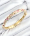 Shoecide Mineli Pirinç Zirkon Taşlı Pembe Çiçek Motifli Gold Kadın Kelepçe
