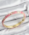 Shoecide Mineli Pirinç Zirkon Taşlı Pembe Çiçek Motifli Gold Kadın Kelepçe