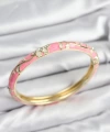 Shoecide Mineli Pirinç Zirkon Taşlı Pembe Çiçek Motifli Gold Kadın Kelepçe