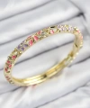 Shoecide Mineli Pirinç Zirkon Taşlı Pembe Mor Çiçek Motifli Gold Kadın Kelepçe