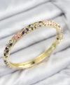 Shoecide Mineli Pirinç Zirkon Taşlı Pembe Mor Çiçek Motifli Gold Kadın Kelepçe