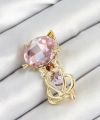Shoecide Pembe Zirkon Taşlı Kap Detaylı Kedi Figürlü Gold Renk Kadın Broş