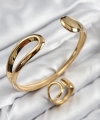 Shoecide Pirinç Ayrık Model Gold Renk Bileklik Yüzük Set