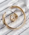 Shoecide Pirinç Ayrık Model Gold Renk Bileklik Yüzük Set